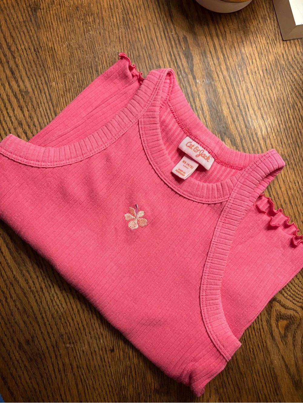 Cat & Jack Hot Pink Ribbed Tank Top with Embroidered Butterfly